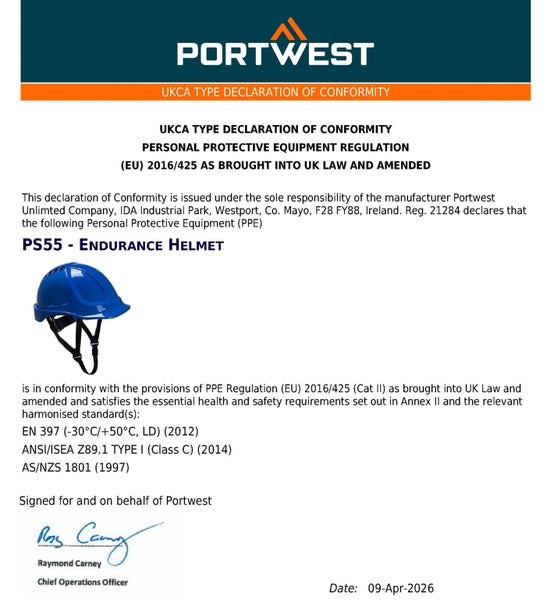 Portwest PS55 Endurance Plus Work Safety Helmet Hard Hat Head Protection Vent... Carousel 13