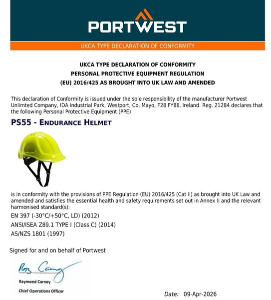 4 Pack Portwest Endurance Plus Work Safety Helmet Vented Hard Hat Hi-Vis Yell... Carousel 9