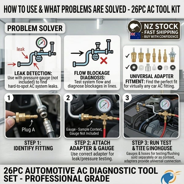 26pcs Car AC Leak Test Kit - Air Conditioning System Detector & Flush Carousel 2