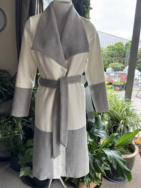 COOPER ST 'GOT TIL IT'S GONE' GREY/WHITE COAT & BELT SIZE NZ 8 AU 6 EU 36 US 2 Carousel 1