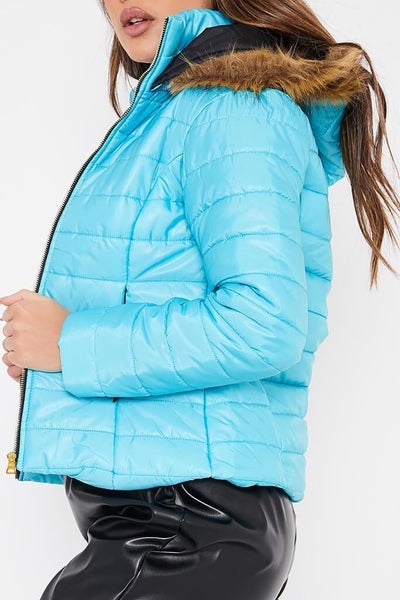 Aqua Sea Hooded High Shine Padded Jacket ~ Size 14 Carousel 1