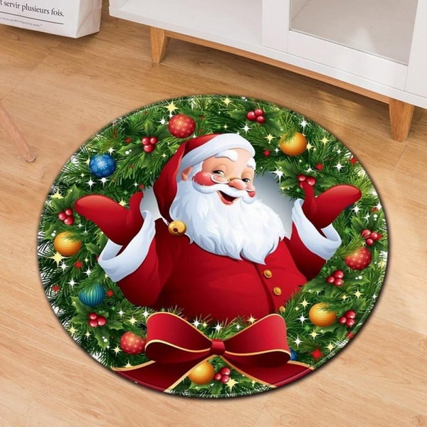 Christmas DecorativeArea Rug, Round Xmas Welcome Mat, Non Slip Backing Carpet Carousel 2