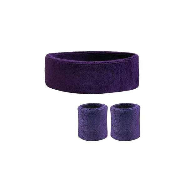 Wristbands Headband Sweatbands Band For Sport Tennis Badminton Yoga Cotton Purpl Carousel 1