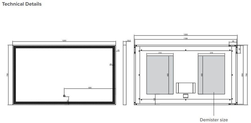 Broadway 1200 Black Rectangle Mirror w/ LED Lighting & Dem - Cancelled Order Carousel 2