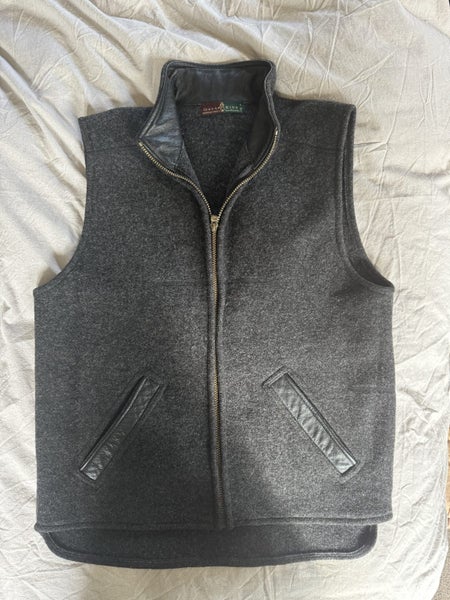 OSCAR EIDE DARK GREY & BLACK MADE IN NZ PURE WOOL VEST WITH LEATHER TRIM SIZE M Carousel 1