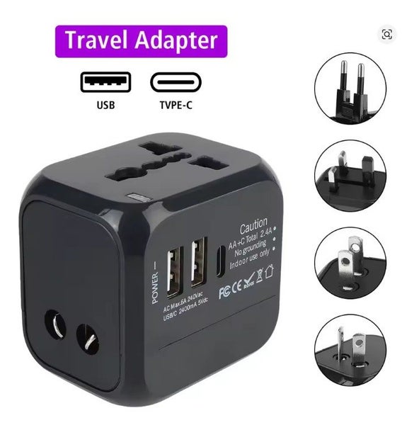 Travel Plug Adapter for EU/UK/US/AU/NZ - use in 150 countries + 3 x USB Ports. Carousel 1