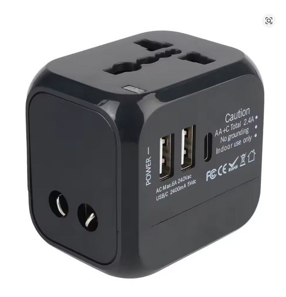 Travel Plug Adapter for EU/UK/US/AU/NZ - use in 150 countries + 3 x USB Ports. Carousel 7