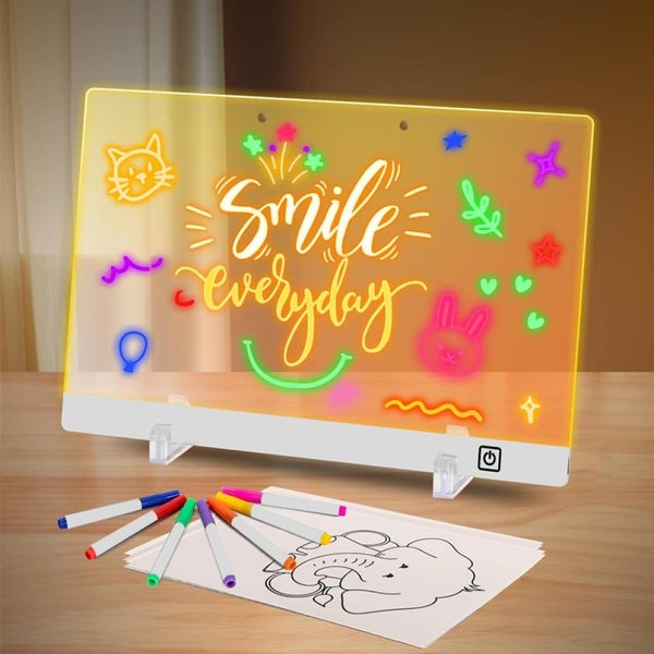 LED Acrylic Drawing Board with 7 Coloured Markers and Stand Carousel 1