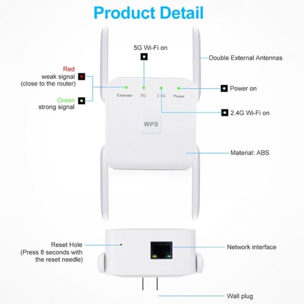 WiFi Extender WiFi Booster Indoor/Outdoor Repeater Signal Booster 1200Mbps Wi Carousel 2
