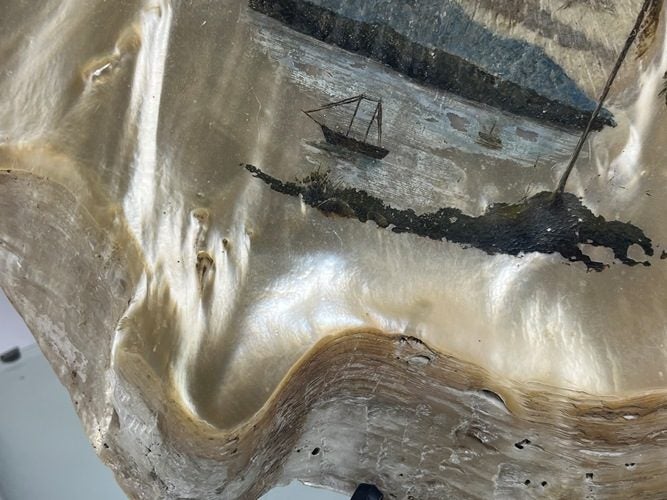 Vintage Large Polished Gold Lip Handpainted Art Mother Of Pearl Shell Carousel 6