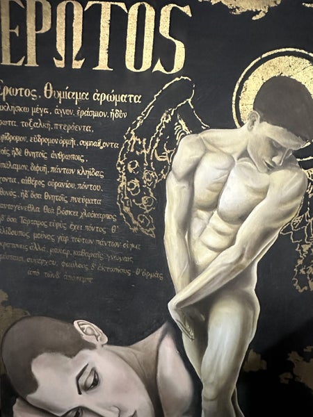 Large Gold Leaf Eros Painting – Figurative Artwork Chris Oh! 2007