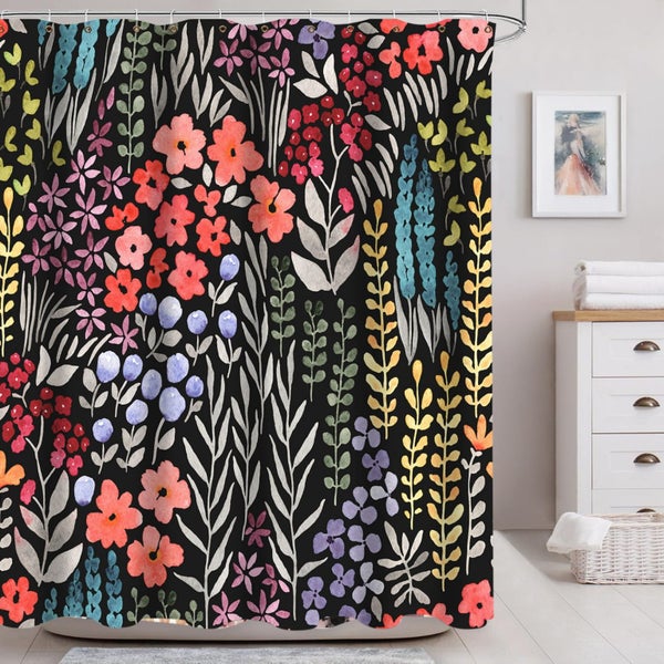 Cute Floral Flower Shower Curtain for Bathroom Decor 72Wx72H Watercolor Sprin Carousel 1