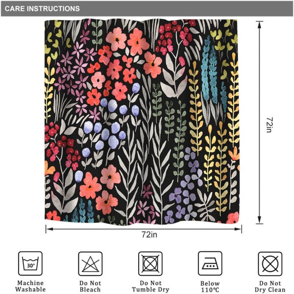 Cute Floral Flower Shower Curtain for Bathroom Decor 72Wx72H Watercolor Sprin Carousel 2