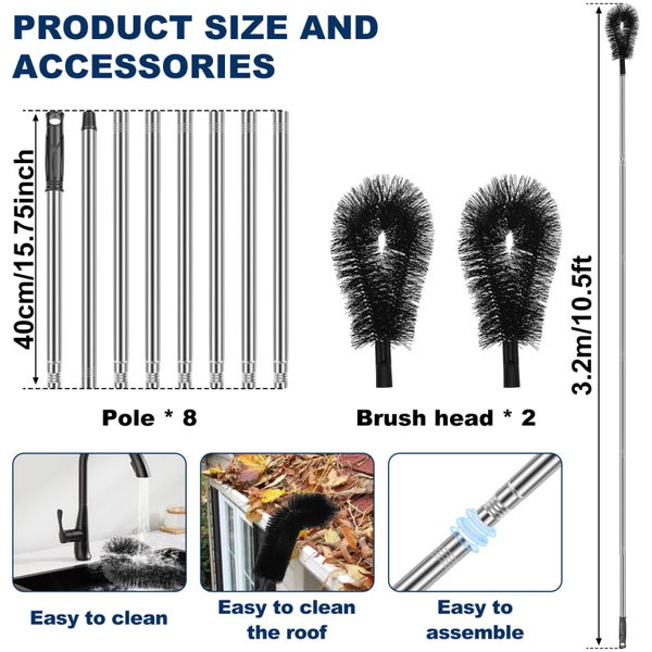 Gutter Cleaning Tool Practical Gutter Cleaning Brush with 10.5Ft Removable Po Carousel 2
