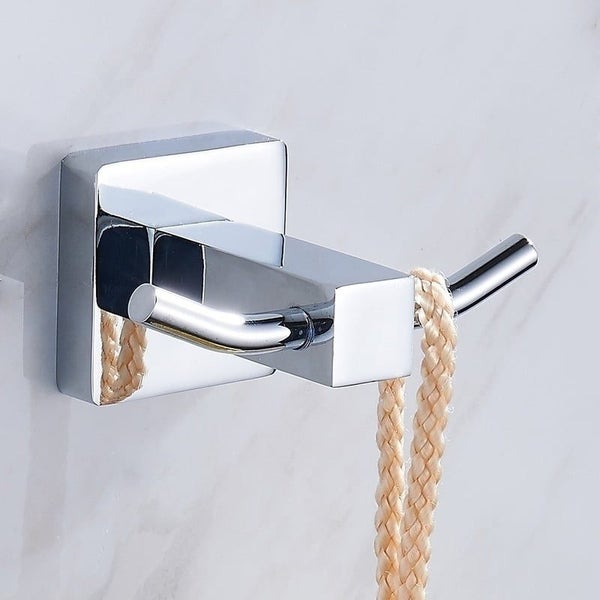 Bath Robe Hook Solid Brass Wall Mounted Double Hooks Towel Holder Chrome Fini Carousel 1