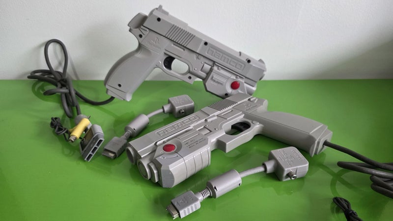 Two Official Sony PS1 Namco NPC-103 Gun with AV Multi Out Carousel 1