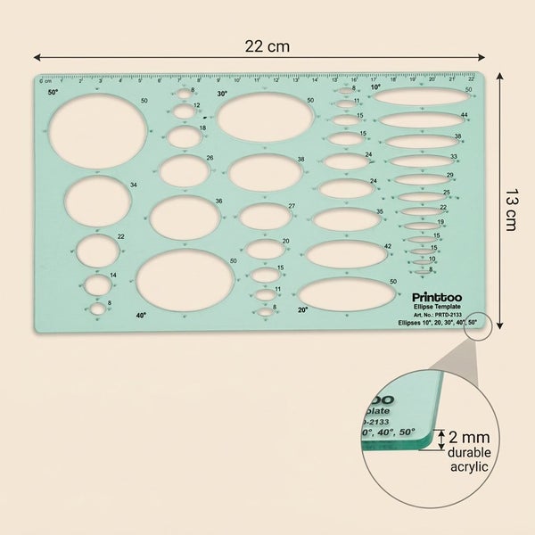 Printtoo Transparent Ellipse Template Stencil, 2mm Green Acrylic Geometry Carousel 2