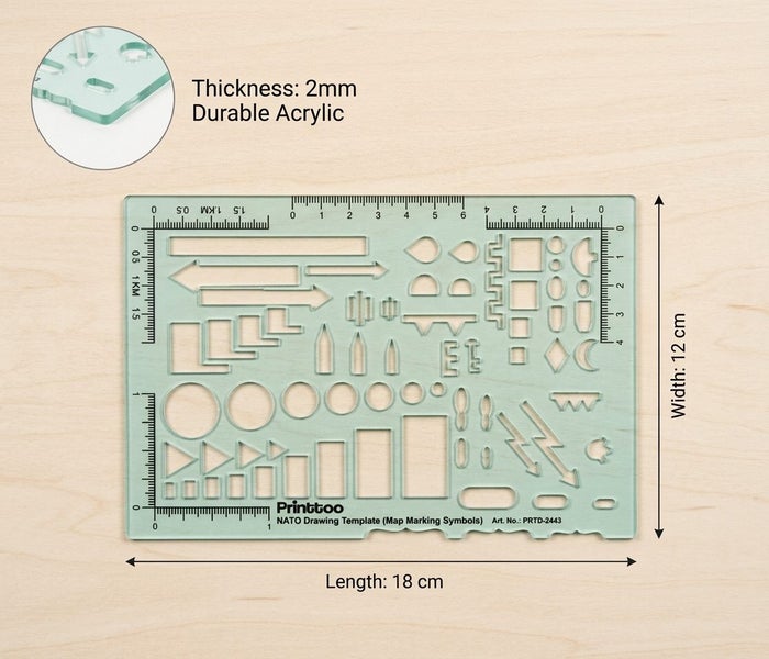 Printtoo NATO Drawing Template (Map Marking Symbols),Transparent Acrylic Stencil Carousel 2