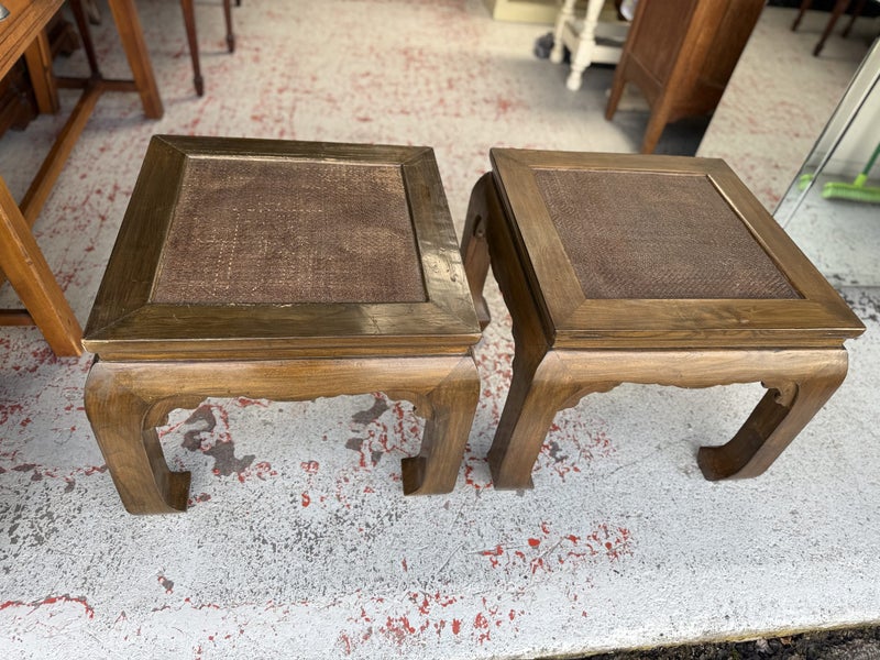 Quality PAIR Vintage Chinese Solid Elm Side Table or Bedside Tables Carousel 2