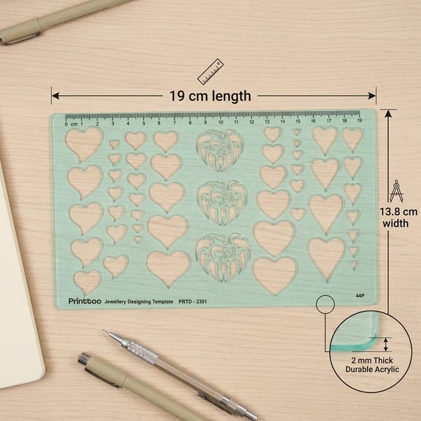 Printtoo Heart Shape Template Ruler, 2 mm Transparent Acrylic Drawing Stencil Carousel 2