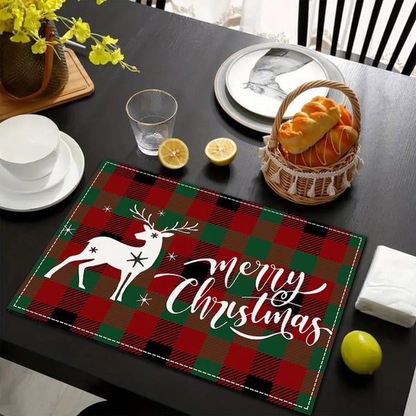 Christmas Placemats, 12x17.7 Inch White Merry Christmas Red Plaid Xmas Place Carousel 2