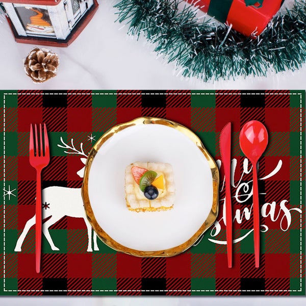 Christmas Placemats, 12x17.7 Inch White Merry Christmas Red Plaid Xmas Place Carousel 6
