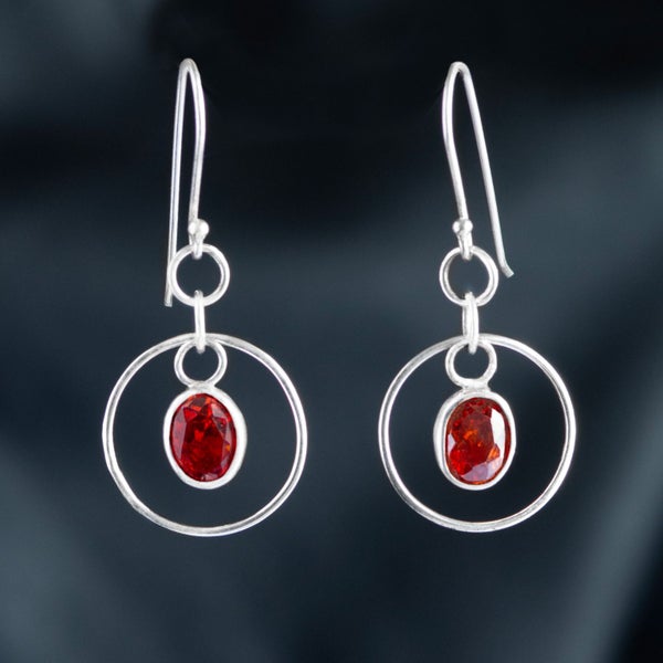 Sterling Silver & Blood Red Cubic Zirconia Earrings, Hand Crafted in New Zealand Carousel 1