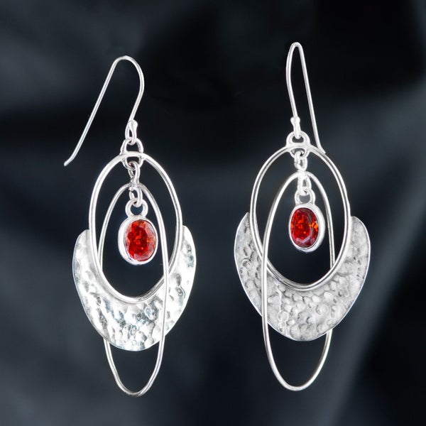 Sterling Silver & Blood Red Cubic Zirconia Earrings, Hand Crafted in New Zealand Carousel 1