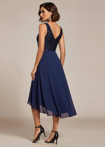 Samanda navy sequin chiffon evening dress Carousel 2