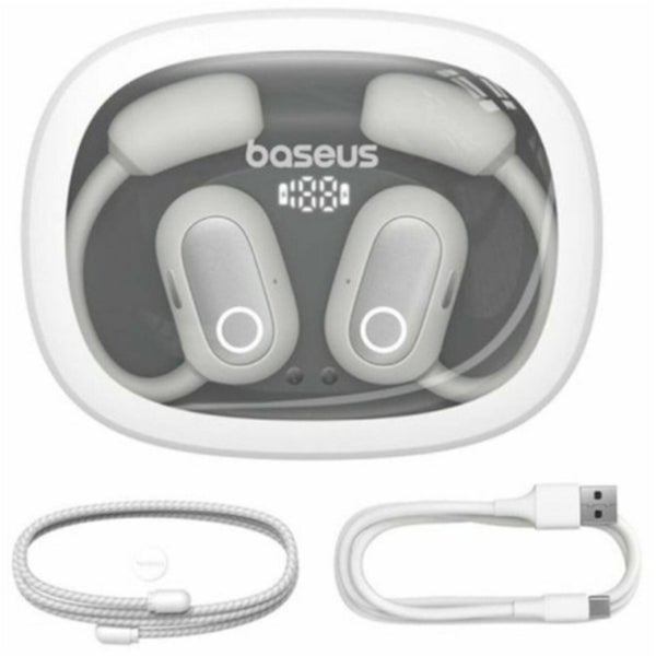 Baseus Eli Fit Open-Ear True Wireless Sports Earbuds - Moon White IPX4 sweat & Carousel 8
