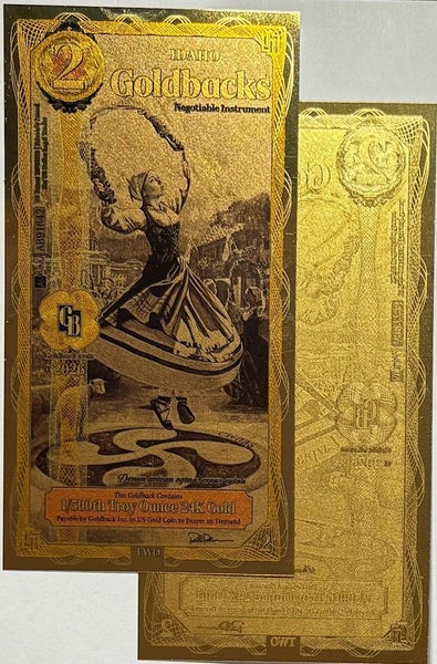 2 Idaho 2026 Goldback .999 Gold Bullion Foil Note, (24k). Carousel 1