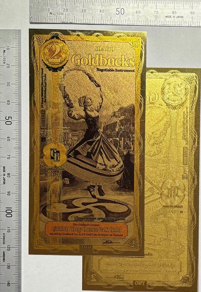 2 Idaho 2026 Goldback .999 Gold Bullion Foil Note, (24k). Carousel 2