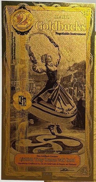 2 Idaho 2026 Goldback .999 Gold Bullion Foil Note, (24k). Carousel 3