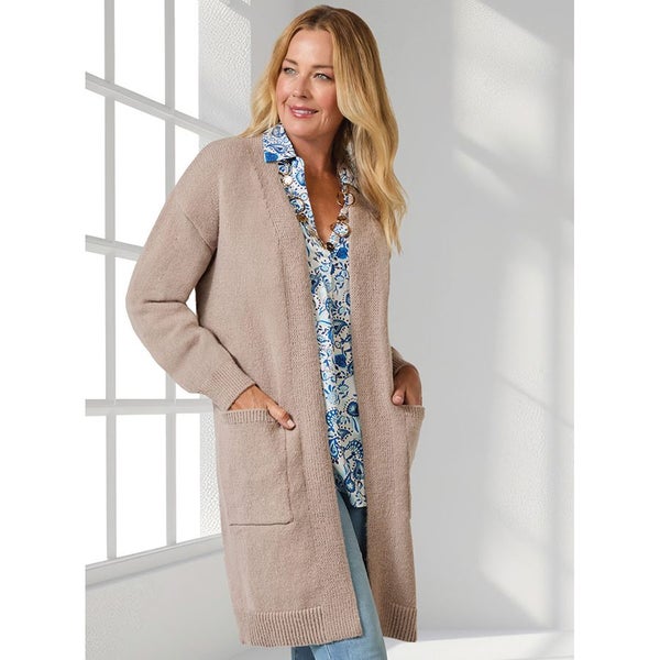 Wardrobe staple cardi - Long Sleeve Longline Cardigan - Size M (14-16) - Latte