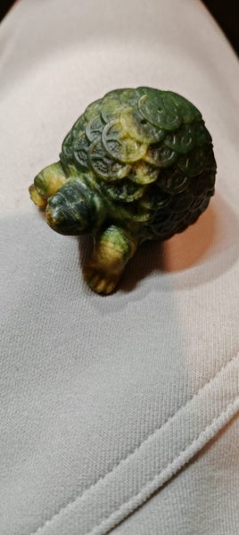 100% Nature Greenstone / Nephrite jade Money Turtle carving Carousel 12