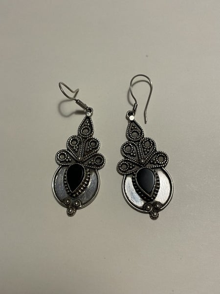 Sterling and black stone earrings Carousel 1
