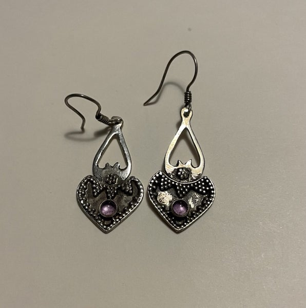 Sterling and purple pearlescent earrings Carousel 1
