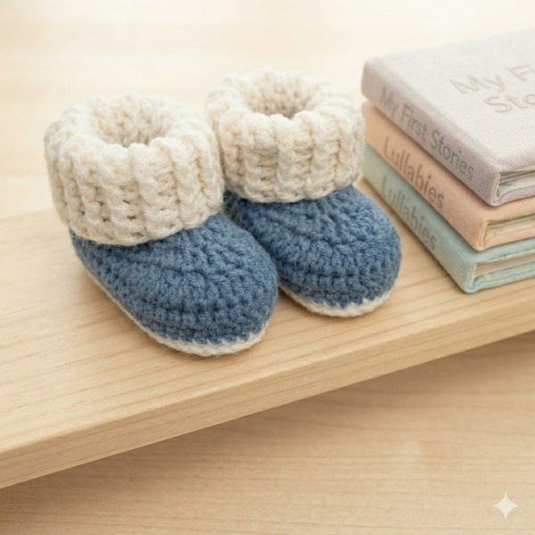 Handmade Crochet Ugg Booties - jeans blue Carousel 1