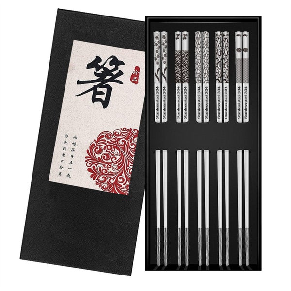 5 Pairs of Metal Chopsticks Reusable Dishwasher Safe Carving Non-Slip Cutlery Carousel 1