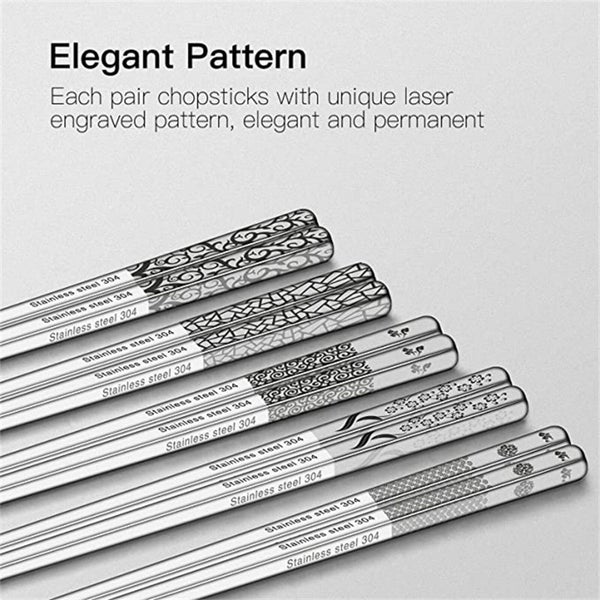 5 Pairs of Metal Chopsticks Reusable Dishwasher Safe Carving Non-Slip Cutlery Carousel 2