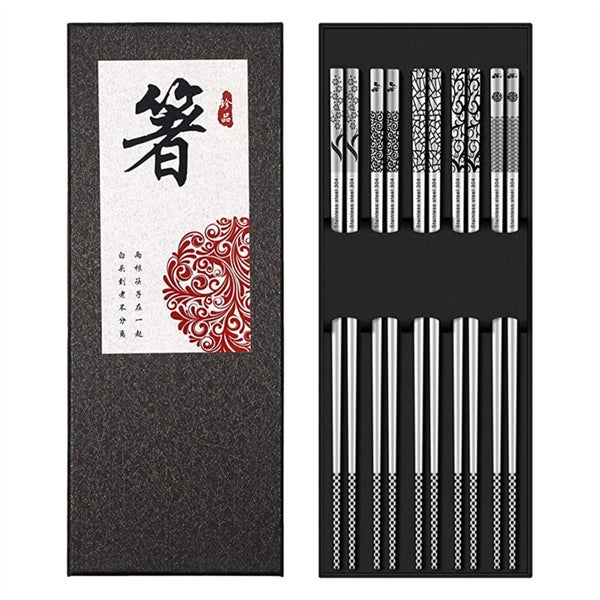 5 Pairs of Metal Chopsticks Reusable Dishwasher Safe Carving Non-Slip Cutlery Carousel 8