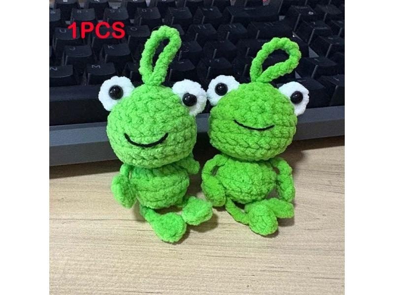 Green Handmade Crochet Frog Keychain For Kids Backpack Carousel 1
