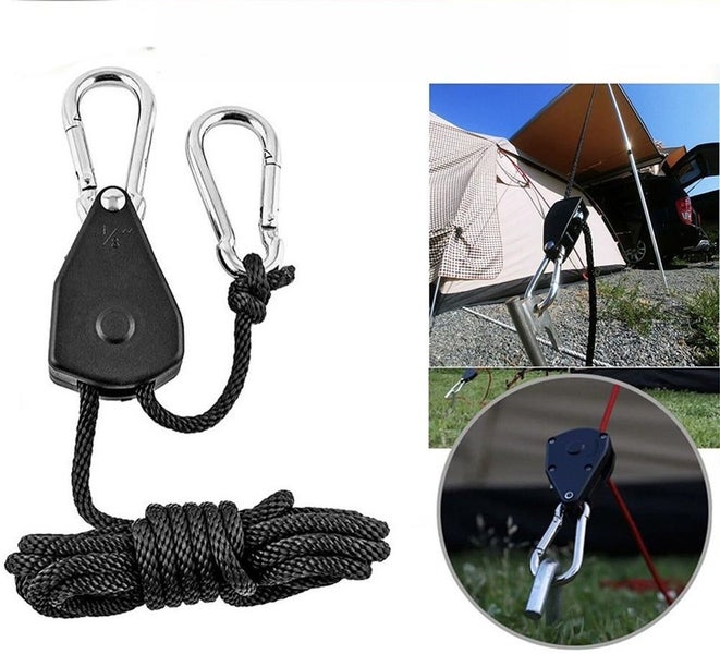 4pcs Camping Ratchet Pulley Tent Guide Rope Adjustable Guy Line Tensioner Tie Carousel 1