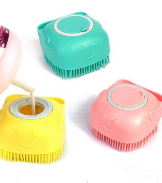 2 Pack Pet Grooming Bath Brush Shampoo with Soap Dispenser Pink and Yellow Carousel 1