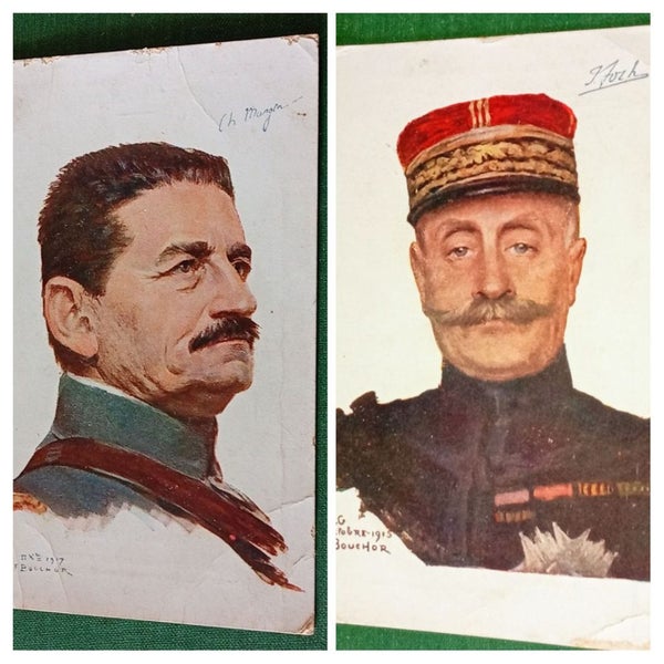 2 WW1 Postcards General Mangin & Marshal Foch.. YMCA Carousel 1