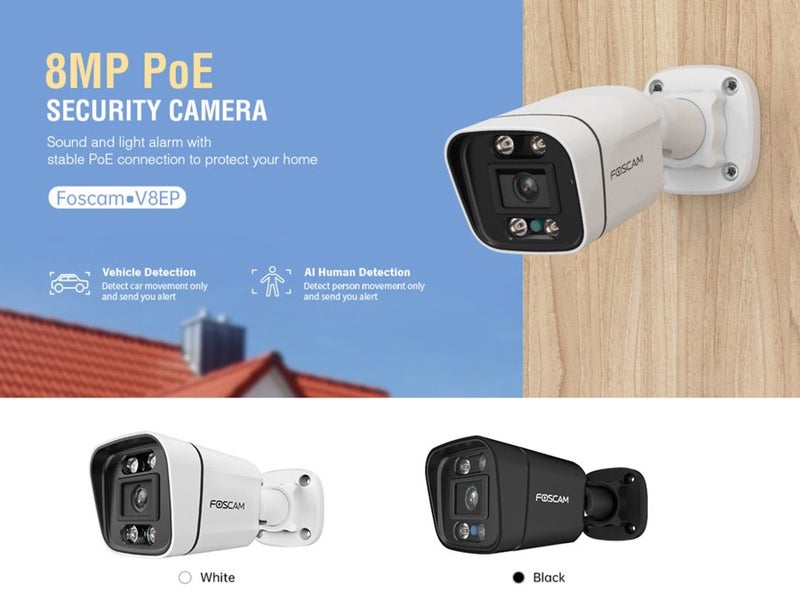 FOSCAM IP CAMERA V8EP 8MP IP66 PoE Smart AI Human/Vehicle Detection Carousel 1