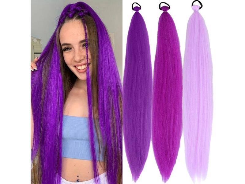 Long Yaki Straight Synthetic Purple Ponytail For DIY Braiding Carousel 2