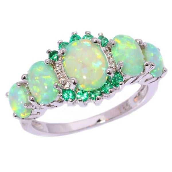 925 Silver Green Fire Opal Ring For Women Jewelry Gift Wedding Engagement Rings Carousel 4