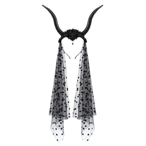 Halloween Goat Horns Headband with Veil Women Gothic Style Halloween Headpiece Carousel 1