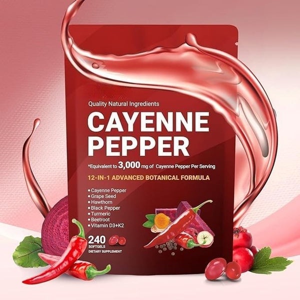 Cayenne Pepper Softgel Support Leg Vein Heart Blood Vessel Health Vitamin D3+K2 Carousel 1